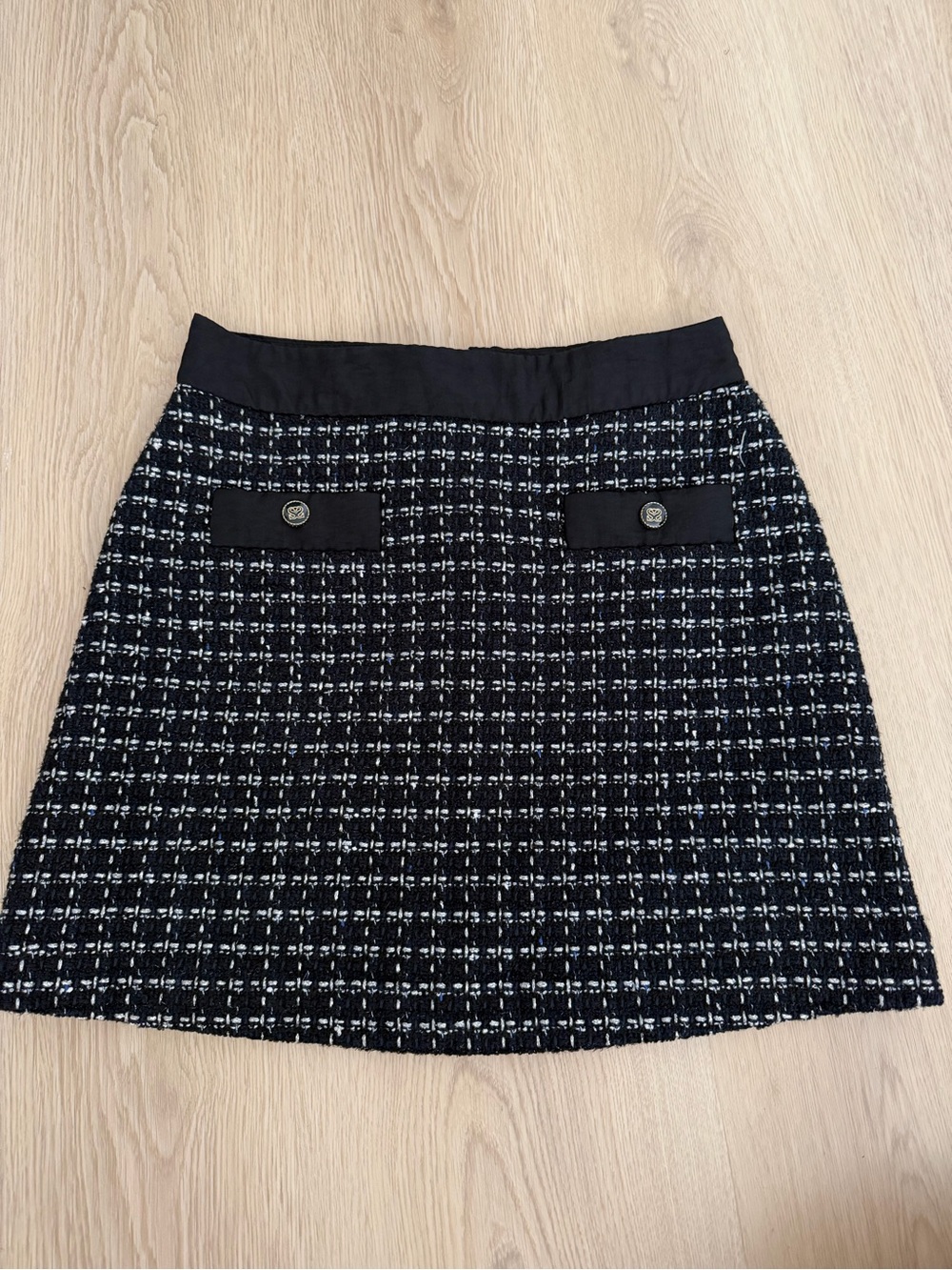 Sandro Black & White Tweed A-Line Mini Skirt